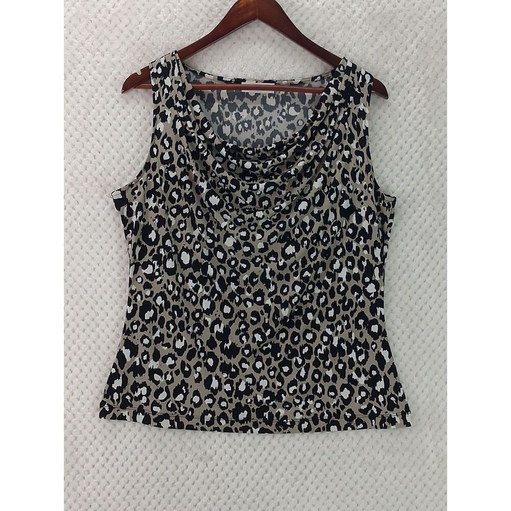 Calvin Klein Leopard Print Cowl Neck Sleevless Top Women's Large